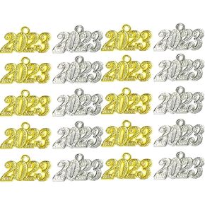 فروتا 20 قطعة من تعليقات عام 2023 مصنوعة من خليط معدني بحروف 2023، تعليقة بشراشيب للتخرج لصنع المجوهرات والحرف اليدوية والتخرج بشراشيب يمكنك صنعها بنفسك - ذهبي فضي 2023, خليط معدني in Kuwait