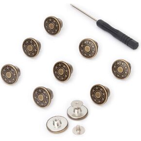 Jean Buttons Replacement 8 Sets - RuWfpz Metal Pant Buttons Tightener, No Sew Removable Instant Buttons for Jeans Suspender, Nailess Jean Rivets in Kuwait