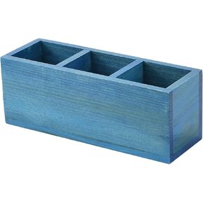 dedoot Wood Remote Holder Desk Organizers, Blue Wooden Pencil Holder Wooden Drawer Organizer 3 Section, Rustic Remote Control Holder for School, Home and Office Supplies, 9x3x3.4 Inches