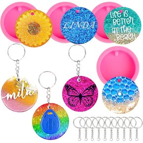 سلسلة مفاتيح من السيليكون لقوالب الراتنج، 4 قطع من قوالب صب إيبوكسي دائرية لمفاتيح RFID / متتبع المفاتيح مع 10 قطع حلقات مفاتيح in Kuwait