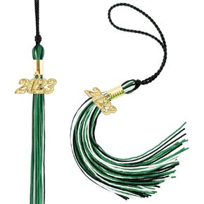 قبعة التخرج 2023 من قطعتين من الشراشيب لقبعة التخرج لعام 2023، اكسسوارات شرابة ناعمة حريرية لقبعات التخرج وحفلات الحفلات التذكارية 9 انش، لون اخضر زمردي واسود وابيض in Kuwait