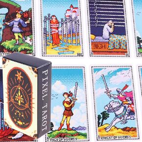 mrdiyshisha Pixel Tarot، مجموعة مكونة من 78 بطاقة تحية للعصر الذهبي لألعاب الفيديو المنقطة - حجم الجيب: 3.98 بوصة × 2.32 بوصة in Kuwait