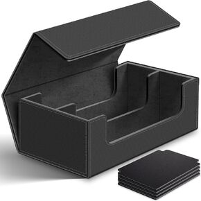 Homthy 1200+ Card Deck Case for Trading Cards, Leather Magnetic Closure Commander Card Storage Box Magic Card Protectors Fit for Sports Cards, Game Card Standard Cards (Grey)