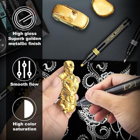 6Pcs Liquid Mirror Chrome Markers,Silver & Gold Oil-based Permanent Mirror Chrome Marker Pens,Waterproof Reflective Gloss Metallic Markers for Repairing, Model Painting, Marking or DIY Art Projects in Saudi Arabia