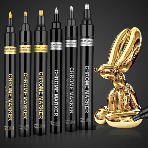 6Pcs Liquid Mirror Chrome Markers,Silver & Gold Oil-based Permanent Mirror Chrome Marker Pens,Waterproof Reflective Gloss Metallic Markers for Repairing, Model Painting, Marking or DIY Art Projects in Saudi Arabia