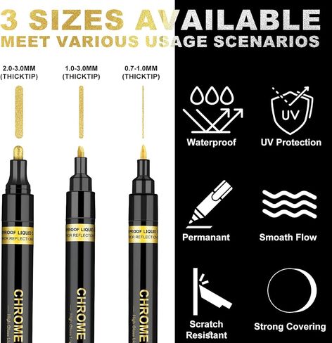 6Pcs Liquid Mirror Chrome Markers,Silver & Gold Oil-based Permanent Mirror Chrome Marker Pens,Waterproof Reflective Gloss Metallic Markers for Repairing, Model Painting, Marking or DIY Art Projects in Saudi Arabia