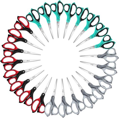 LIVINGO Sharp Scissors Bulk: 24 Pack of Scissors Set All Purpose Heavy Duty for Office Home Middle High School Classroom Teacher Supplies Craft Cutting Paper Fabric Sewing, Comfortable Grip, 8.5 Inch in Saudi Arabia