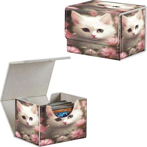Cats Card Deck Box Organizer, 100+ Sleeved Cards Deck Case For Trading Cards, Leather Magnetic Closure Commander Deck Box Holds Magnetic Card Storage Box Fits for MTG TCG CCG in Kuwait