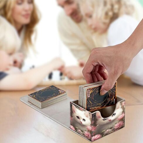 Cats Card Deck Box Organizer, 100+ Sleeved Cards Deck Case For Trading Cards, Leather Magnetic Closure Commander Deck Box Holds Magnetic Card Storage Box Fits for MTG TCG CCG in Kuwait