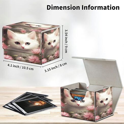 Cats Card Deck Box Organizer, 100+ Sleeved Cards Deck Case For Trading Cards, Leather Magnetic Closure Commander Deck Box Holds Magnetic Card Storage Box Fits for MTG TCG CCG in Kuwait
