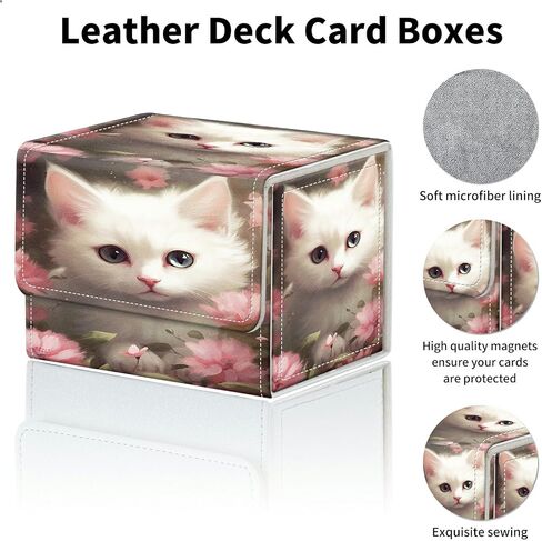 Cats Card Deck Box Organizer, 100+ Sleeved Cards Deck Case For Trading Cards, Leather Magnetic Closure Commander Deck Box Holds Magnetic Card Storage Box Fits for MTG TCG CCG in Kuwait