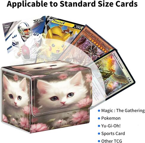 Cats Card Deck Box Organizer, 100+ Sleeved Cards Deck Case For Trading Cards, Leather Magnetic Closure Commander Deck Box Holds Magnetic Card Storage Box Fits for MTG TCG CCG in Kuwait