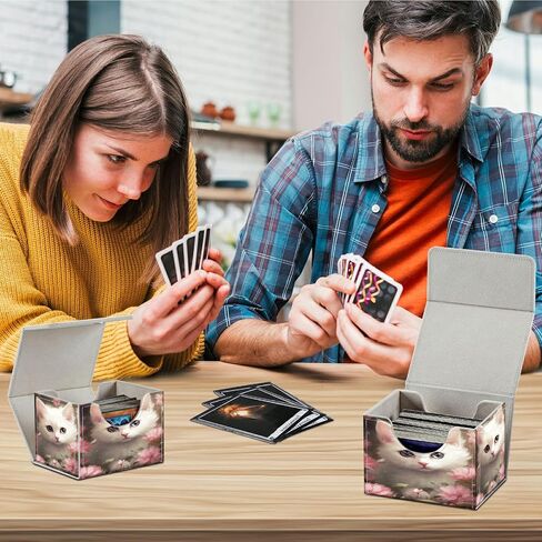 Cats Card Deck Box Organizer, 100+ Sleeved Cards Deck Case For Trading Cards, Leather Magnetic Closure Commander Deck Box Holds Magnetic Card Storage Box Fits for MTG TCG CCG in Kuwait