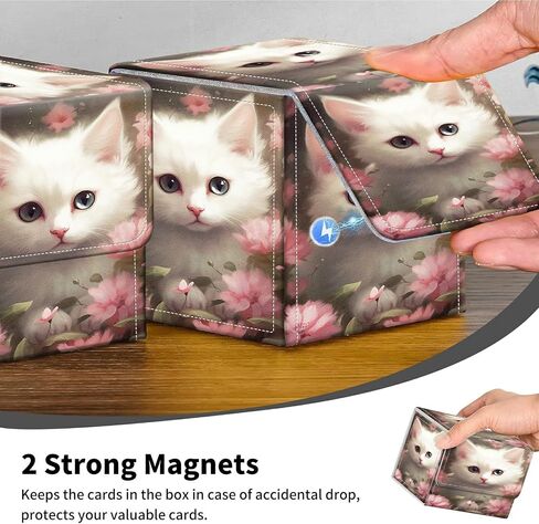 Cats Card Deck Box Organizer, 100+ Sleeved Cards Deck Case For Trading Cards, Leather Magnetic Closure Commander Deck Box Holds Magnetic Card Storage Box Fits for MTG TCG CCG in Kuwait