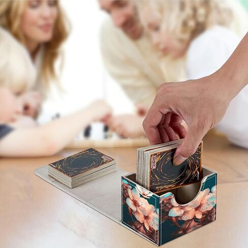 Cats Card Deck Box Organizer, 100+ Sleeved Cards Deck Case For Trading Cards, Leather Magnetic Closure Commander Deck Box Holds Magnetic Card Storage Box Fits for MTG TCG CCG in Kuwait