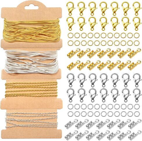 TOAOB 33 Feet Jewelry Making Chains for Necklace 1.2mm Snake Chains Gold Silver Metal Cable Chain Link with Lobster Clasps Cord Ends Jump Rings for Bracelet Jewelry Making in Saudi Arabia