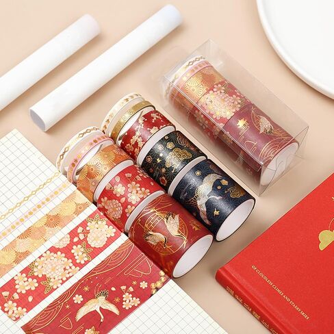 VIVIQUEN Gold Washi Tape Set Vintage Masking Tape Decorative Tape for DIY Scrapbooking, Crafts, Bullet Journal, Gift Wrapping, Holiday Decoration Planner Accessories (Red Classical 5 Rolls) in Saudi Arabia