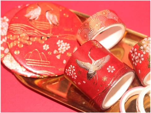 VIVIQUEN Gold Washi Tape Set Vintage Masking Tape Decorative Tape for DIY Scrapbooking, Crafts, Bullet Journal, Gift Wrapping, Holiday Decoration Planner Accessories (Red Classical 5 Rolls) in Saudi Arabia