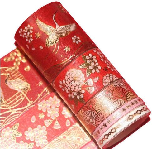 VIVIQUEN Gold Washi Tape Set Vintage Masking Tape Decorative Tape for DIY Scrapbooking, Crafts, Bullet Journal, Gift Wrapping, Holiday Decoration Planner Accessories (Red Classical 5 Rolls) in Kuwait