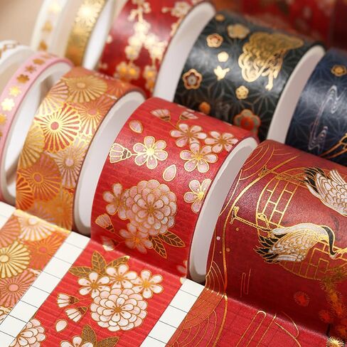 VIVIQUEN Gold Washi Tape Set Vintage Masking Tape Decorative Tape for DIY Scrapbooking, Crafts, Bullet Journal, Gift Wrapping, Holiday Decoration Planner Accessories (Red Classical 5 Rolls) in Kuwait