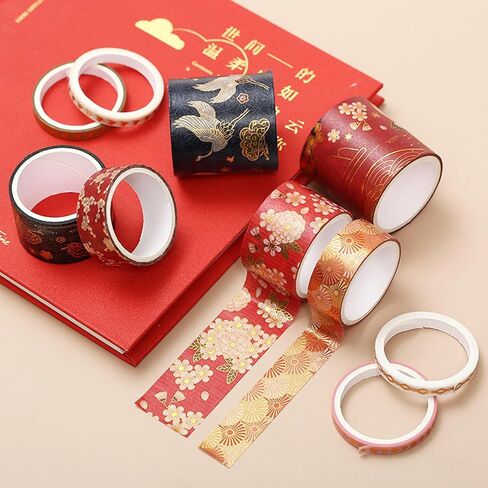 VIVIQUEN Gold Washi Tape Set Vintage Masking Tape Decorative Tape for DIY Scrapbooking, Crafts, Bullet Journal, Gift Wrapping, Holiday Decoration Planner Accessories (Red Classical 5 Rolls) in Kuwait