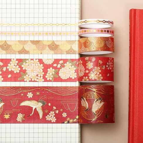 VIVIQUEN Gold Washi Tape Set Vintage Masking Tape Decorative Tape for DIY Scrapbooking, Crafts, Bullet Journal, Gift Wrapping, Holiday Decoration Planner Accessories (Red Classical 5 Rolls) in Kuwait