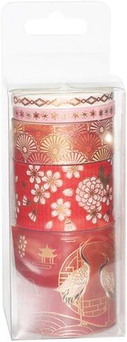 VIVIQUEN Gold Washi Tape Set Vintage Masking Tape Decorative Tape for DIY Scrapbooking, Crafts, Bullet Journal, Gift Wrapping, Holiday Decoration Planner Accessories (Red Classical 5 Rolls) in Kuwait