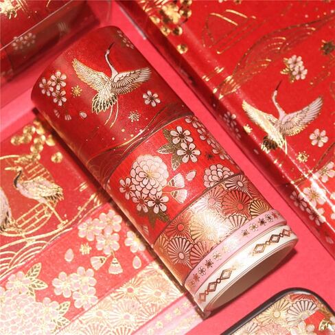 VIVIQUEN Gold Washi Tape Set Vintage Masking Tape Decorative Tape for DIY Scrapbooking, Crafts, Bullet Journal, Gift Wrapping, Holiday Decoration Planner Accessories (Red Classical 5 Rolls) in Kuwait