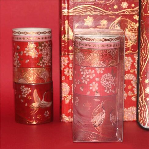 VIVIQUEN Gold Washi Tape Set Vintage Masking Tape Decorative Tape for DIY Scrapbooking, Crafts, Bullet Journal, Gift Wrapping, Holiday Decoration Planner Accessories (Red Classical 5 Rolls) in Kuwait