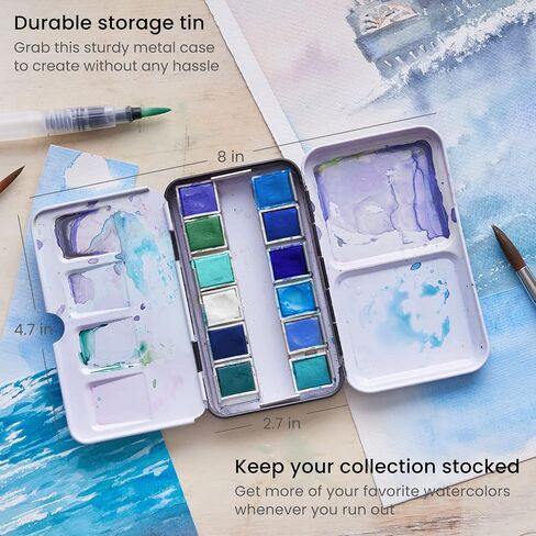 ARTEZA Watercolor Paint Set, 12 Earth Tones Half Pans, Watercolor Set with Brush, Semi Moist Water Colors in Saudi Arabia