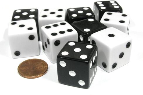 Koplow Games Set of 10 Large Six Sided Square Opaque 19mm D6 Dice - 5 Black and 5 White Die in Saudi Arabia