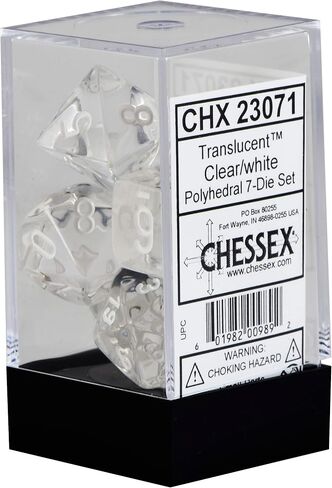 Chessex Transulcent Polyhedral Dice Set Clear with White in Saudi Arabia