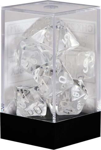 Chessex Transulcent Polyhedral Dice Set Clear with White in Saudi Arabia