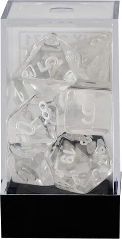 Chessex Transulcent Polyhedral Dice Set Clear with White in Saudi Arabia