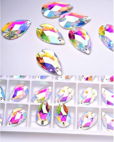 Flatback Sew On Rhinestones for Garments Clothes Crafts Sewing Beads Decorations, Crystal K9 Glass (Axe Shape AB, 12x19mm(24pcs)) in Saudi Arabia