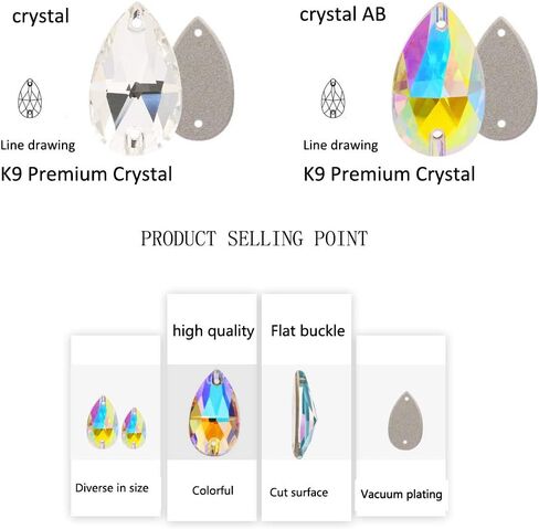 Flatback Sew On Rhinestones for Garments Clothes Crafts Sewing Beads Decorations, Crystal K9 Glass (Axe Shape AB, 12x19mm(24pcs)) in Saudi Arabia