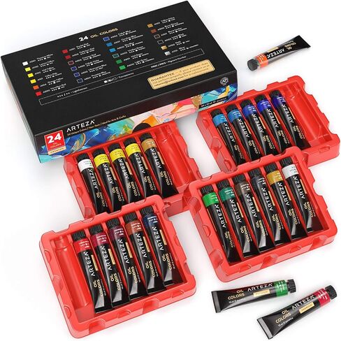 ARTEZA Oil Paint Set, 24 Colors in 12ml/0.4 US fl oz Tubes, Richly Pigmented Oil Painting Supplies for Canvas, Art Supplies for Beginners & Professional Artists, Oil Painting Kit in Saudi Arabia