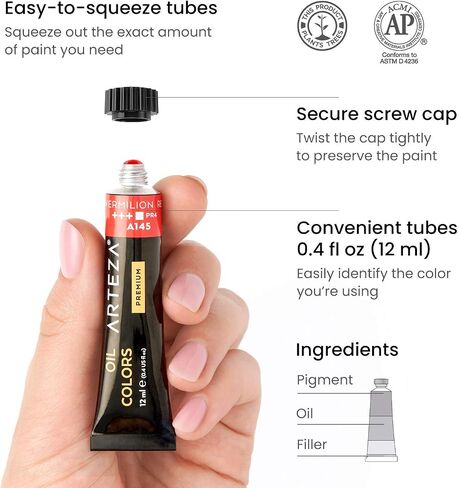 ARTEZA Oil Paint Set, 24 Colors in 12ml/0.4 US fl oz Tubes, Richly Pigmented Oil Painting Supplies for Canvas, Art Supplies for Beginners & Professional Artists, Oil Painting Kit in Saudi Arabia