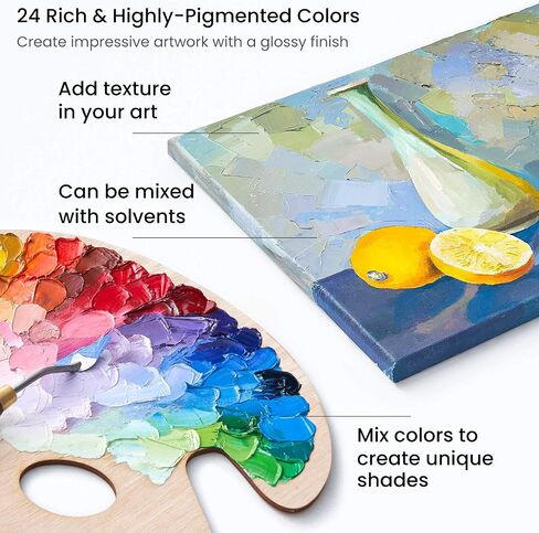 ARTEZA Oil Paint Set, 24 Colors in 12ml/0.4 US fl oz Tubes, Richly Pigmented Oil Painting Supplies for Canvas, Art Supplies for Beginners & Professional Artists, Oil Painting Kit in Saudi Arabia