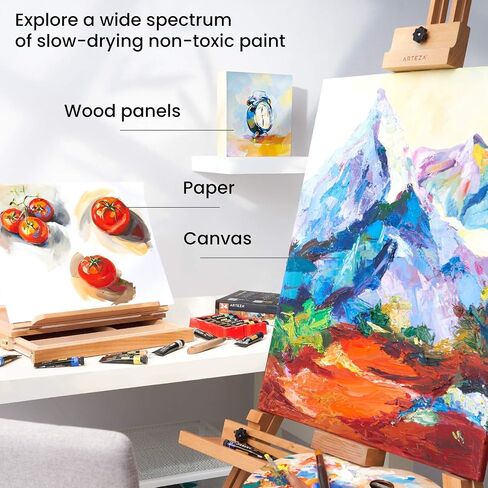 ARTEZA Oil Paint Set, 24 Colors in 12ml/0.4 US fl oz Tubes, Richly Pigmented Oil Painting Supplies for Canvas, Art Supplies for Beginners & Professional Artists, Oil Painting Kit in Saudi Arabia