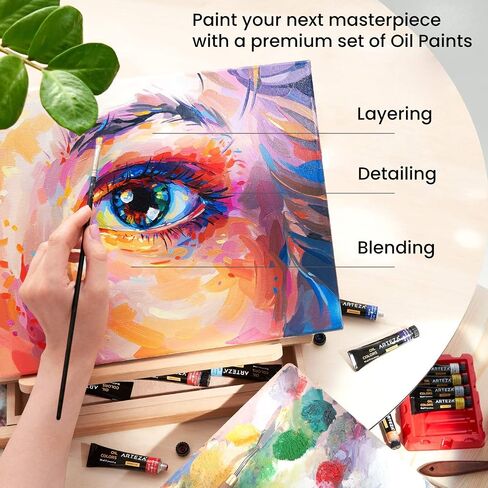 ARTEZA Oil Paint Set, 24 Colors in 12ml/0.4 US fl oz Tubes, Richly Pigmented Oil Painting Supplies for Canvas, Art Supplies for Beginners & Professional Artists, Oil Painting Kit in Saudi Arabia