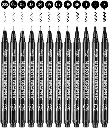 اقلام رسم سوداء متعددة الطبقات، 12 قطعة، اقلام انيمي، اقلام رسم، قلم مايكرو، اقلام رسم للفنانين، اقلام تحديد دقيق، اقلام فنية، اقلام حبر، اقلام رسم خط، اقلام يوميات للكتاب المقدس، نقاط دقيقة in Kuwait