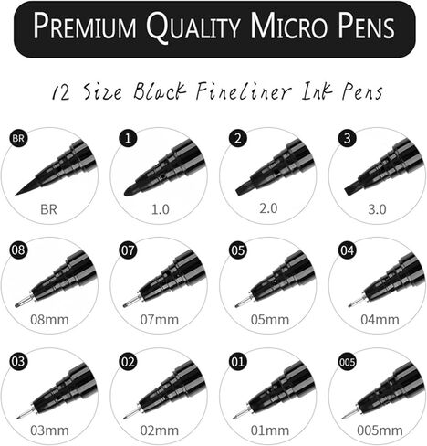 اقلام رسم سوداء متعددة الطبقات، 12 قطعة، اقلام انيمي، اقلام رسم، قلم مايكرو، اقلام رسم للفنانين، اقلام تحديد دقيق، اقلام فنية، اقلام حبر، اقلام رسم خط، اقلام يوميات للكتاب المقدس، نقاط دقيقة in Kuwait