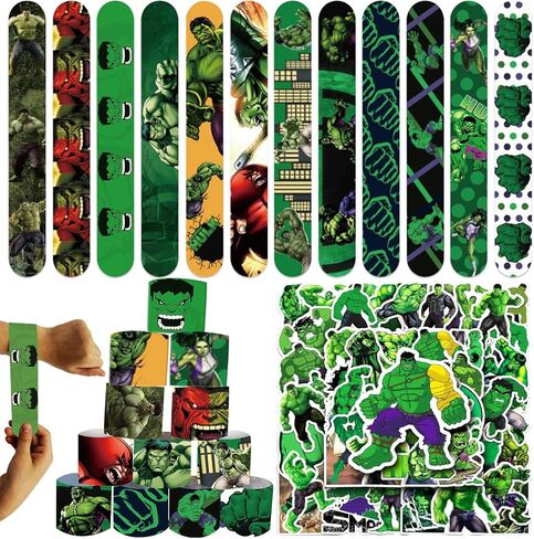 86 PCS Hulk Party Favors,Hulk Slap Bracelet Birthday Party Supplies Include 36Pcs Slap Bracelet and 50Pcs Stickers for Hulk Themed Party Supplies in Kuwait