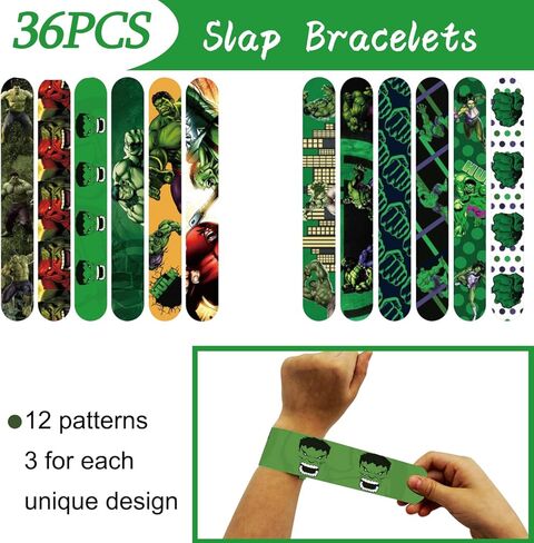 86 PCS Hulk Party Favors,Hulk Slap Bracelet Birthday Party Supplies Include 36Pcs Slap Bracelet and 50Pcs Stickers for Hulk Themed Party Supplies in Kuwait
