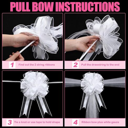 Lyrow 30 Set Large White Wedding Pew Bows Tulle Bows with 47" Fabric Tulle Church Wedding Chair Aisle Decorations for Christmas Bridal Shower Reception Birthday Anniversary Valentine's Day in Saudi Arabia