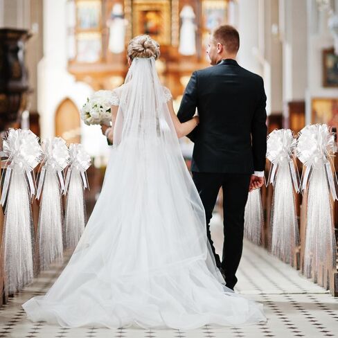 Lyrow 30 Set Large White Wedding Pew Bows Tulle Bows with 47" Fabric Tulle Church Wedding Chair Aisle Decorations for Christmas Bridal Shower Reception Birthday Anniversary Valentine's Day in Saudi Arabia