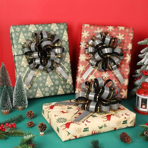 WILLBOND 20 Pieces 10 Inch Christmas Extra Large Pull Bow Gift Wrapping Pull Bow Ribbon Pull Bows for Christmas Wedding Baskets Valentine's Day Bows Multicolor Ribbon Bow (Black) in Saudi Arabia