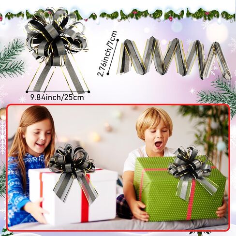WILLBOND 20 Pieces 10 Inch Christmas Extra Large Pull Bow Gift Wrapping Pull Bow Ribbon Pull Bows for Christmas Wedding Baskets Valentine's Day Bows Multicolor Ribbon Bow (Black) in Saudi Arabia