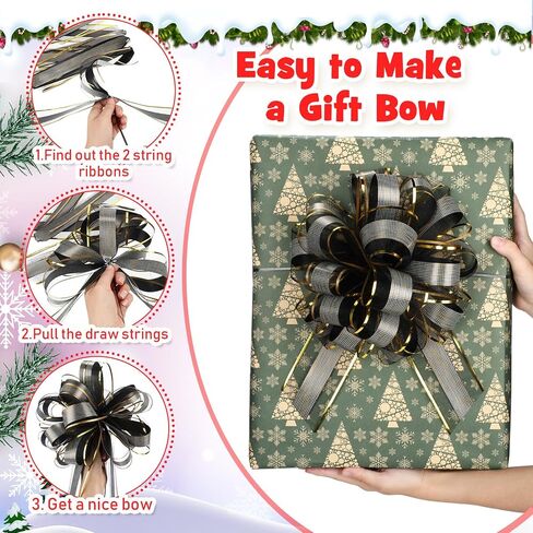 WILLBOND 20 Pieces 10 Inch Christmas Extra Large Pull Bow Gift Wrapping Pull Bow Ribbon Pull Bows for Christmas Wedding Baskets Valentine's Day Bows Multicolor Ribbon Bow (Black) in Saudi Arabia